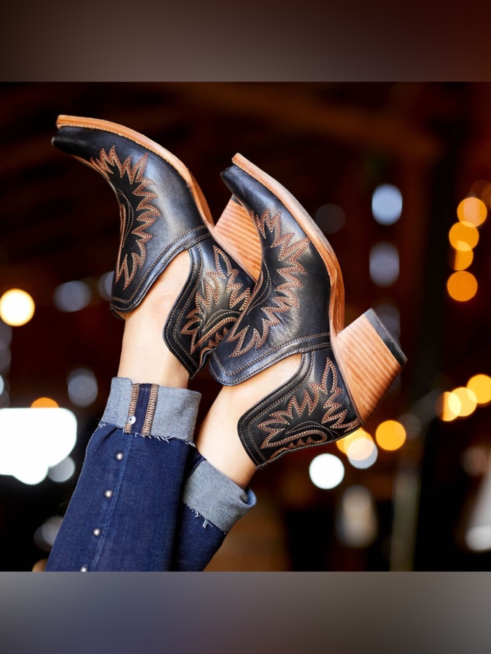 Ariat Black & Brown Western Cutout Ankle Booties